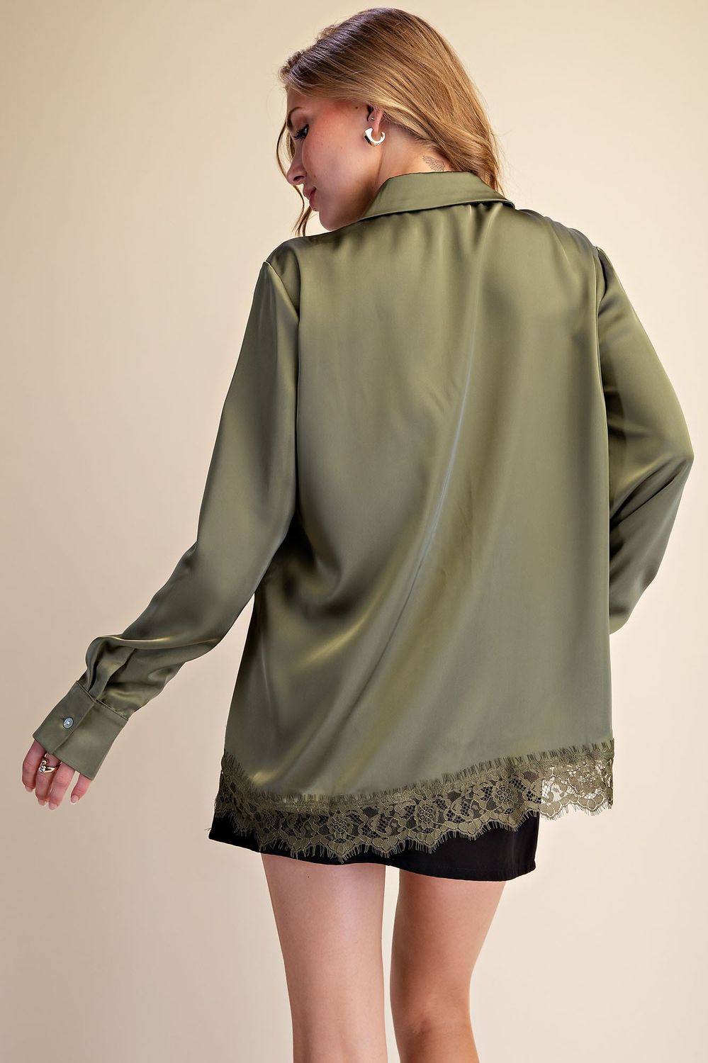 Olive Satin Lace Shirt
