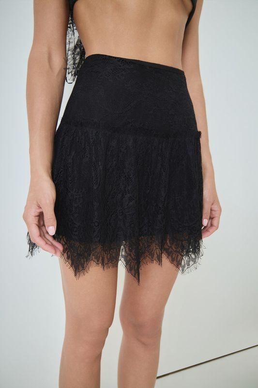 Black Tiered Lace Mini Skirt