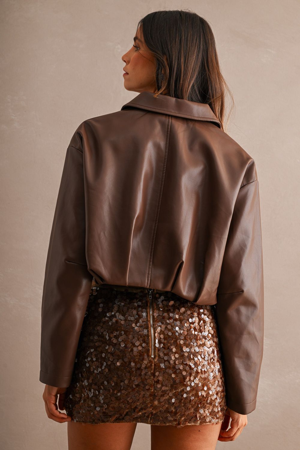 Brown Sequin Mini Skort