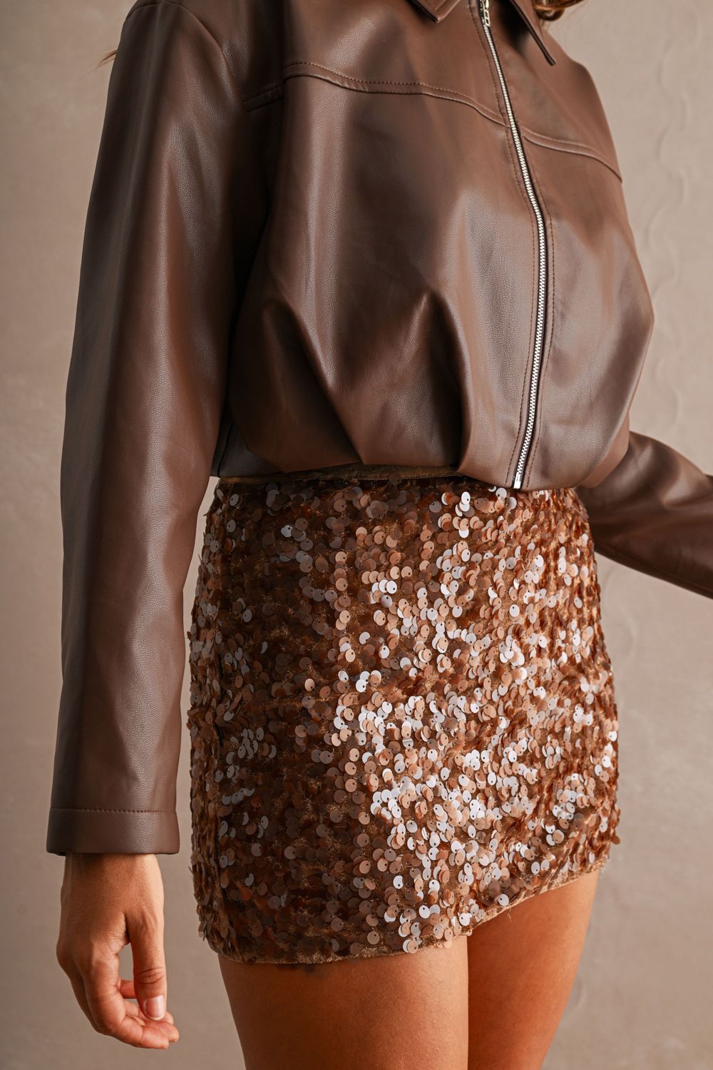 Brown Sequin Mini Skort