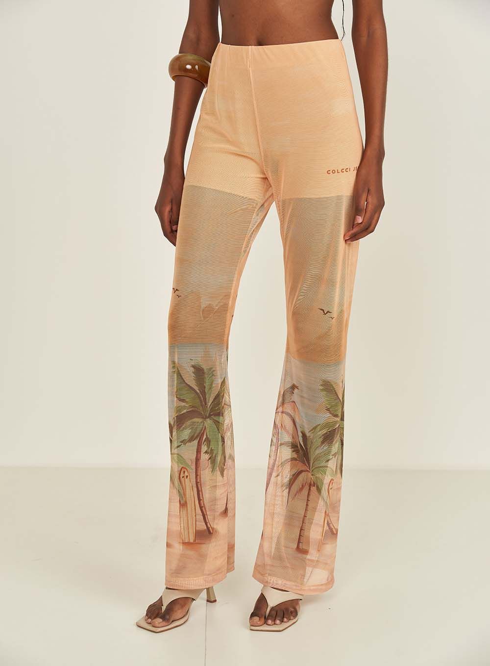 Palm Print Mesh Pants, Size: S
