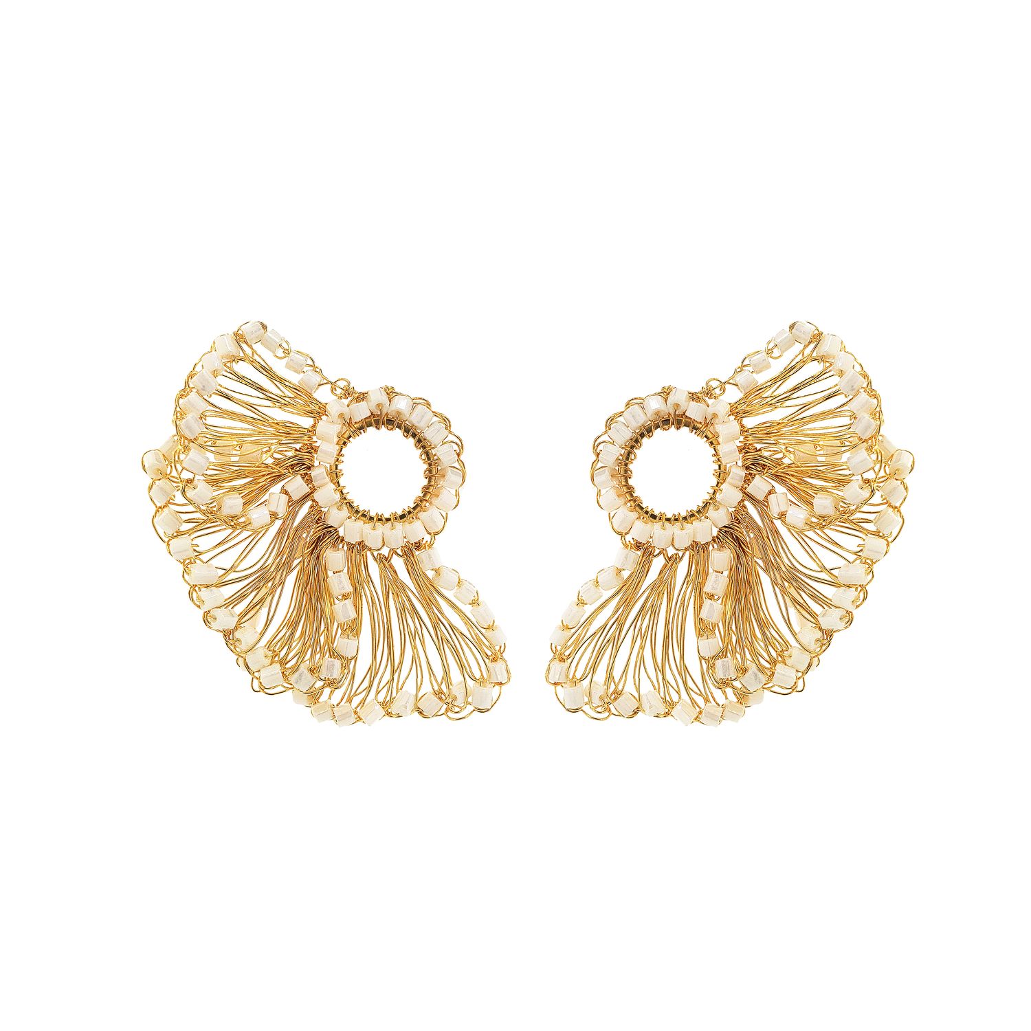 Ruffled Fins Earrings, Colour: Gold/White