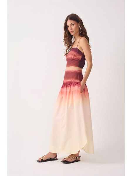 Multicolor Ties Crop Top &amp; Maxi Skirt Set  in Nascente Print, Size: XS