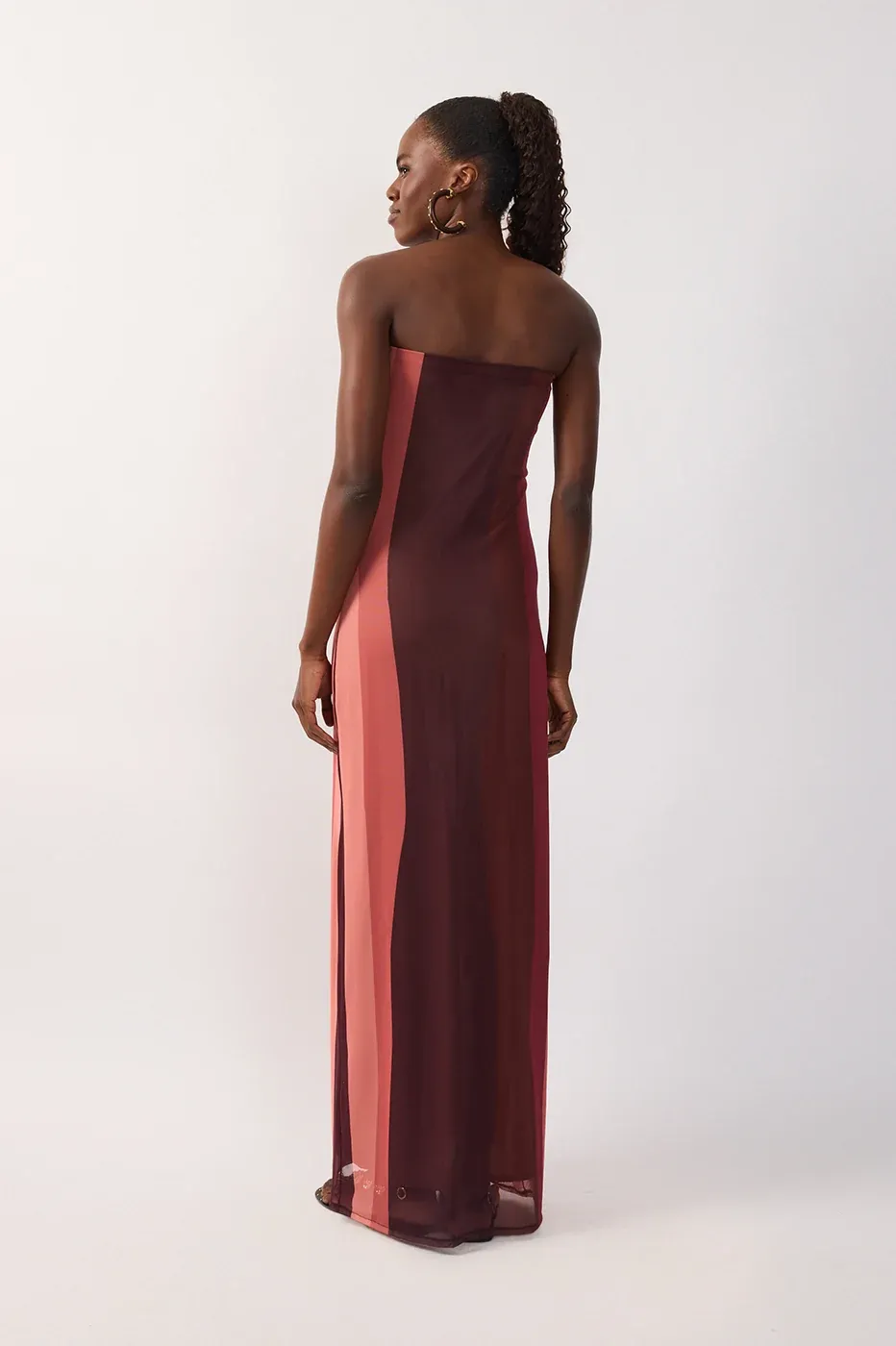 Brisa Solar Multicolor Strapless Mesh Maxi Dress