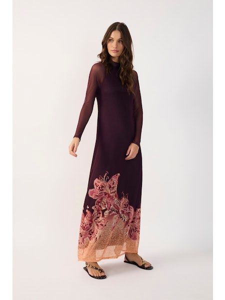 Burgundy Botanica Mesh Maxi Dress