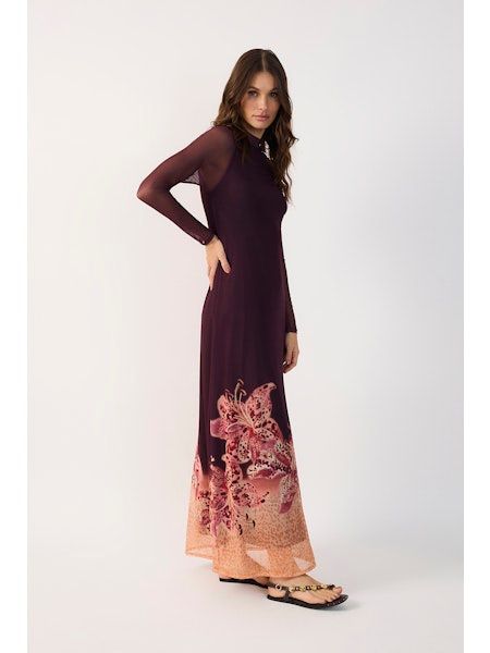 Burgundy Botanica Mesh Maxi Dress