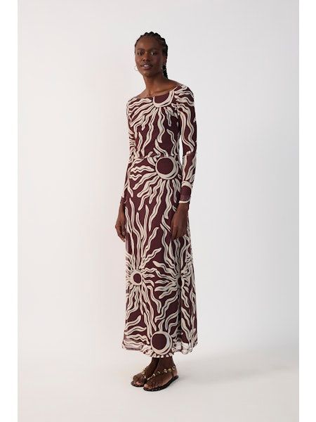 Brown Solis Mesh Maxi Skirt