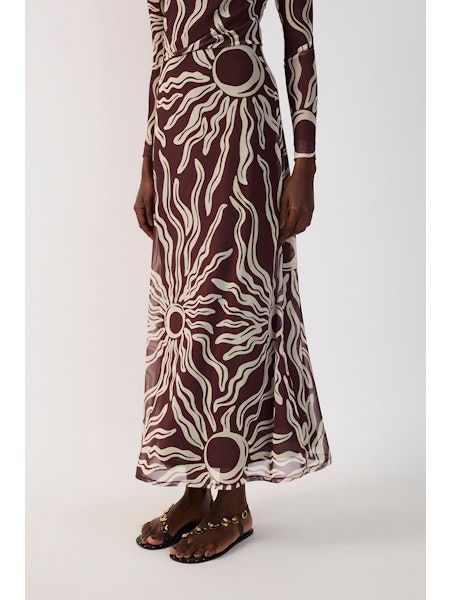 Brown Solis Mesh Maxi Skirt