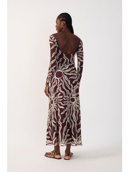 Brown Solis Mesh Maxi Skirt