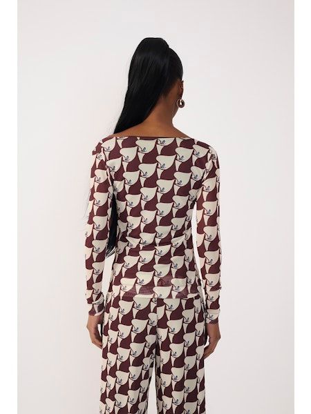 Asymmetric Mesh Pureza Print Blouse