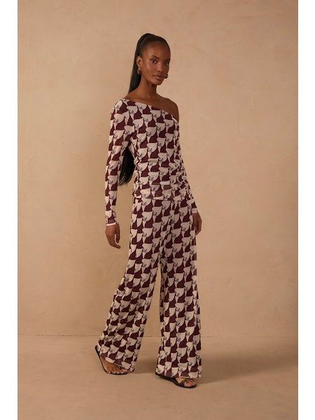 Asymmetric Mesh Pureza Print Blouse