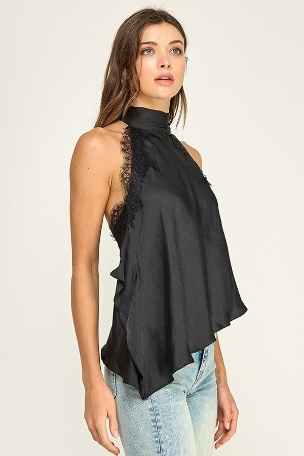 Black Lace Trim Halter top