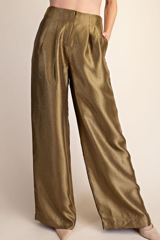 Olive  High-waist Pleated Pants