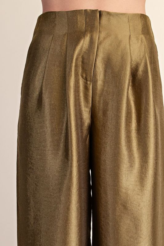 Olive  High-waist Pleated Pants