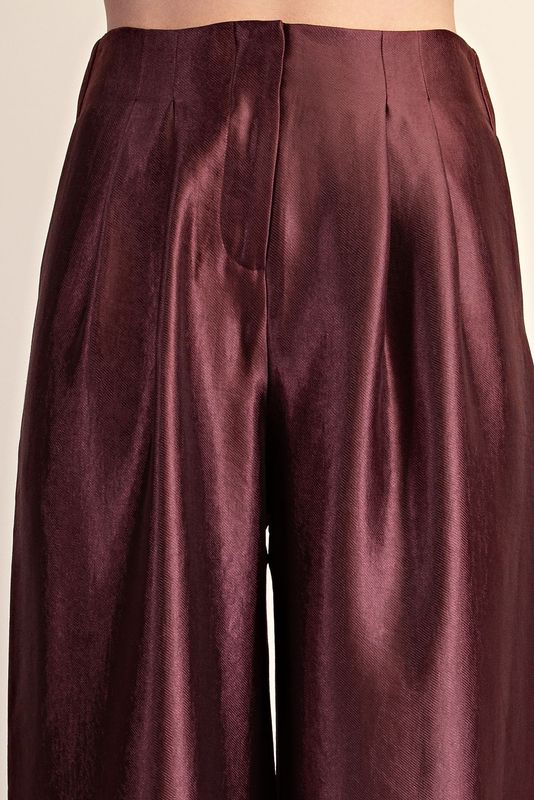Burgundy High-waist Pleated Pants