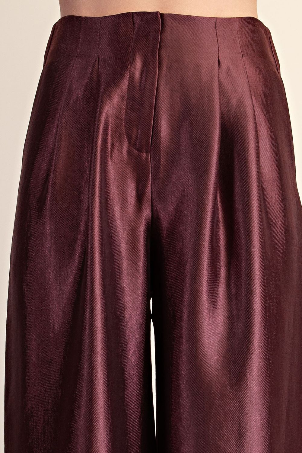 Burgundy High-waist Pleated Pants