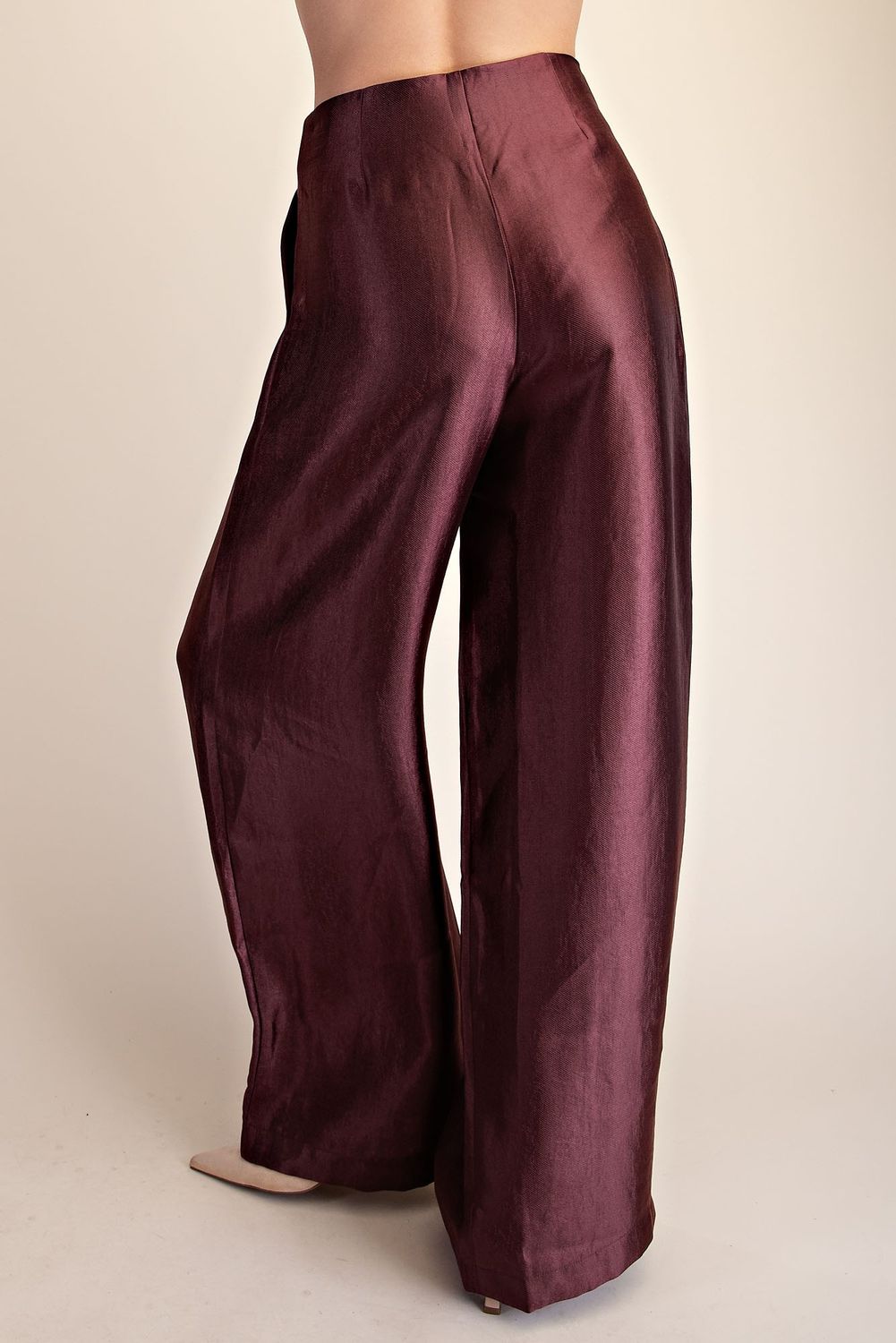 Burgundy High-waist Pleated Pants