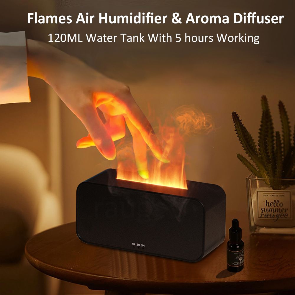 Mini Flame Air Aroma Humidifier &amp; Essential Oil Diffuser - Automatic Fragrance Mist with LED Night Light for Home &amp; Bedroom