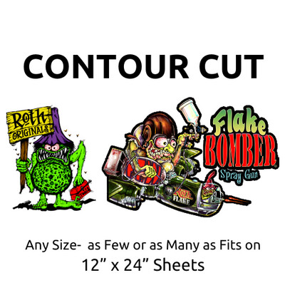 Contour Cut UV Custom Stickers - Any Size on 12 inch by 24 inch Sheets Contour Cut UV Custom Stickers - Any Size on 12 inch by 24 inch Sheets