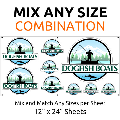 Contour Cut UV Custom Stickers - Any Size on 12 inch by 24 inch Sheets