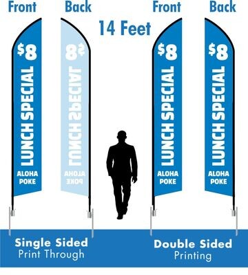 Deluxe - Tall 14 Ft Feather Flag - Printed One or BOTH Sides