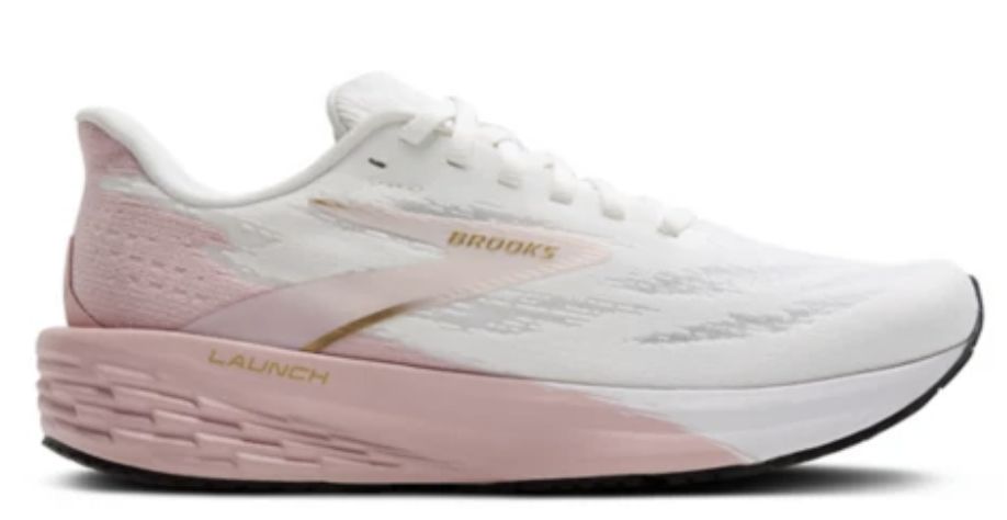 Women&#39;s Launch 11, Colour: White/Gold/Pink, Size: 10.5