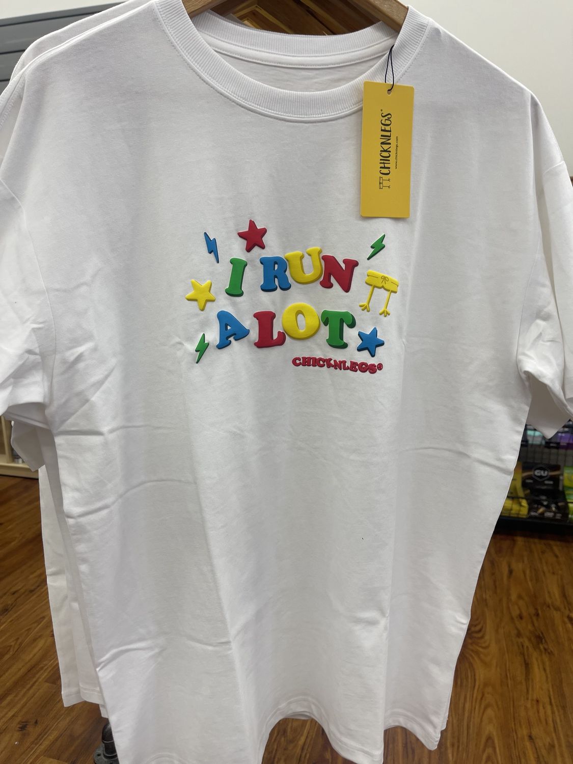 ChicknLegs Oversized Tee, Size: S, Theme: I Run A Lot