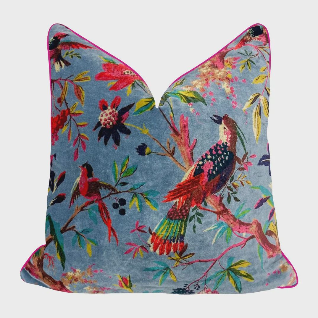 Chambray Rajmahal Velvet Accent Pillow | 20&quot;x20&quot;