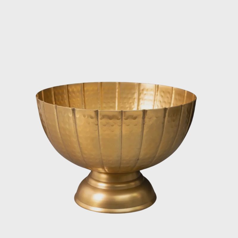 Grooved Gold Pedestal Bowl – 12"