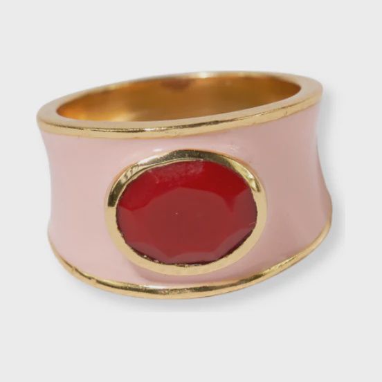 Hazel Oval Enamel Band - Blush/Red