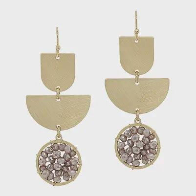 Gold Geometric Triple Layer W Dark Pink Crystal 2&quot; Earring