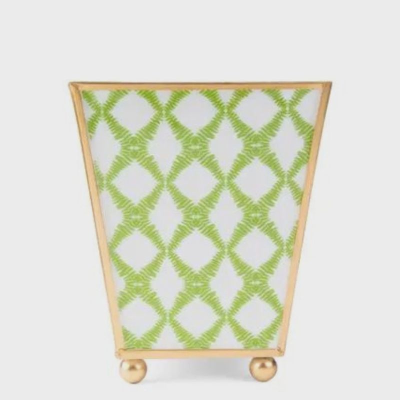 Fern Trellis Enameled Square Cachepot 6"