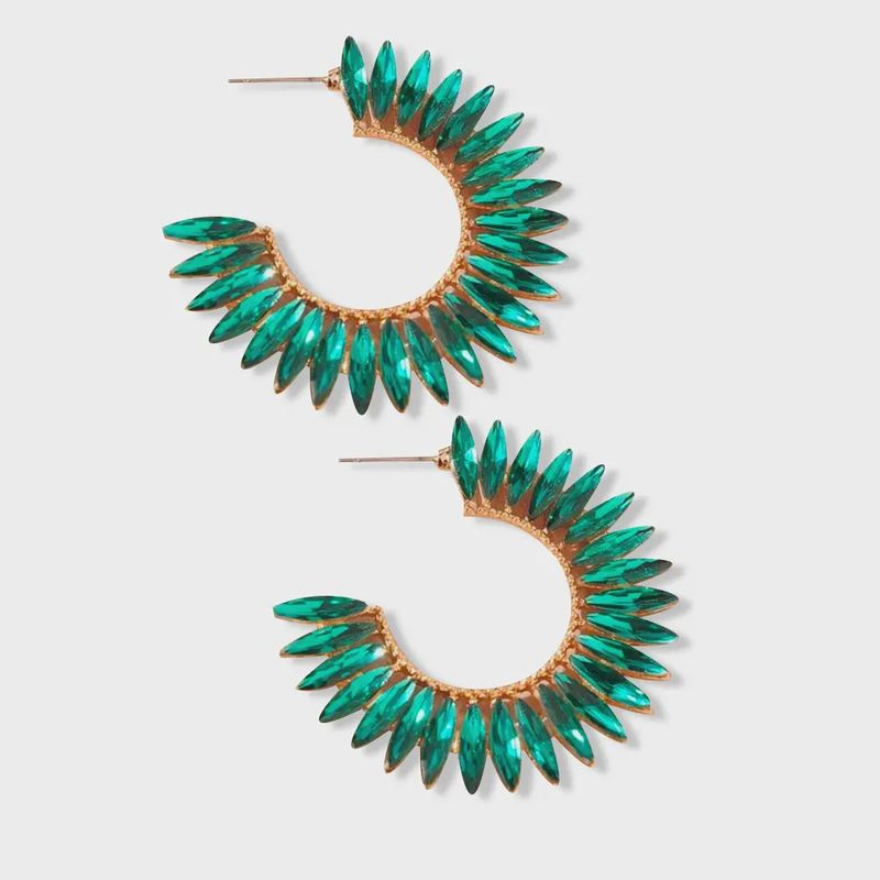 Crystal Wing Hoop Earrings | Emerald
