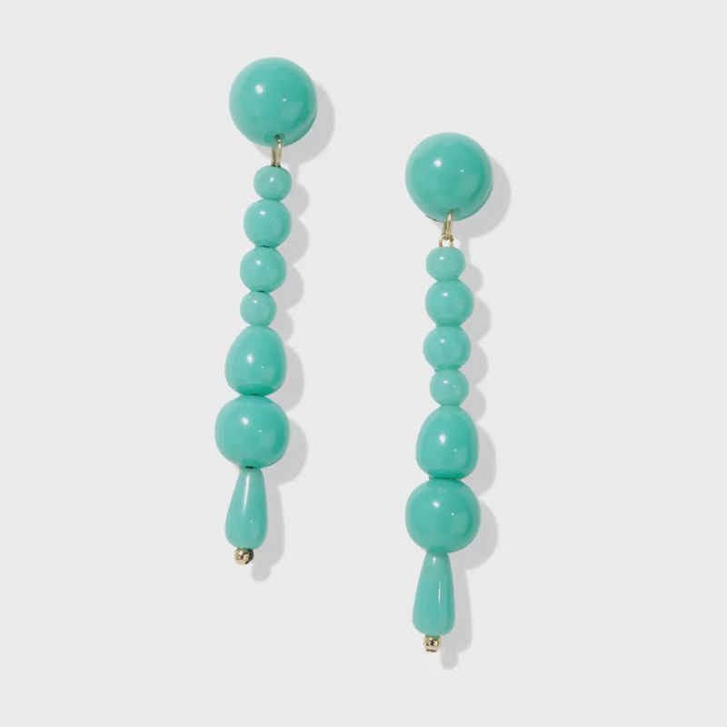 Mint Long Drop Bead Post Earrings