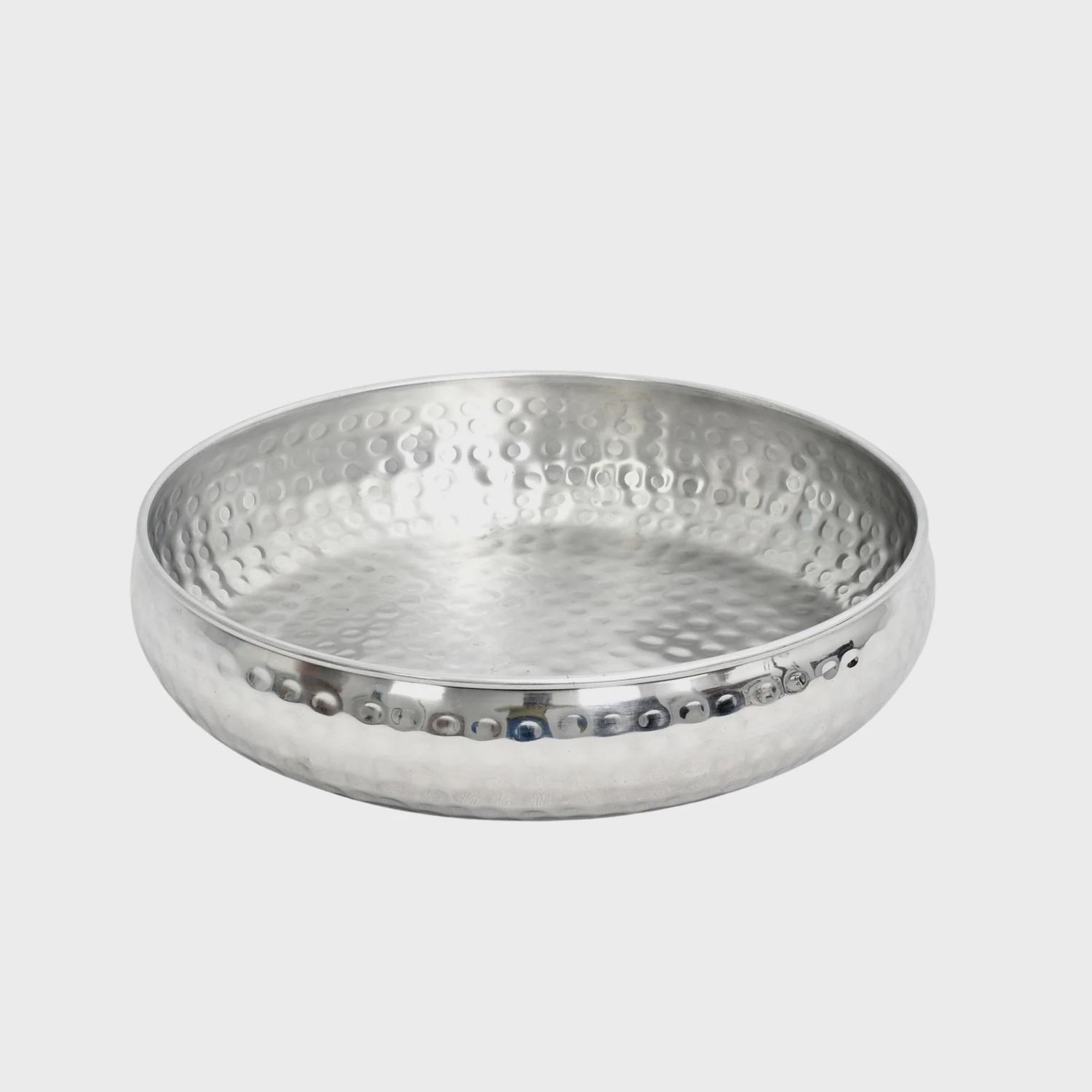Sleek Silver Hammered Round Bowl