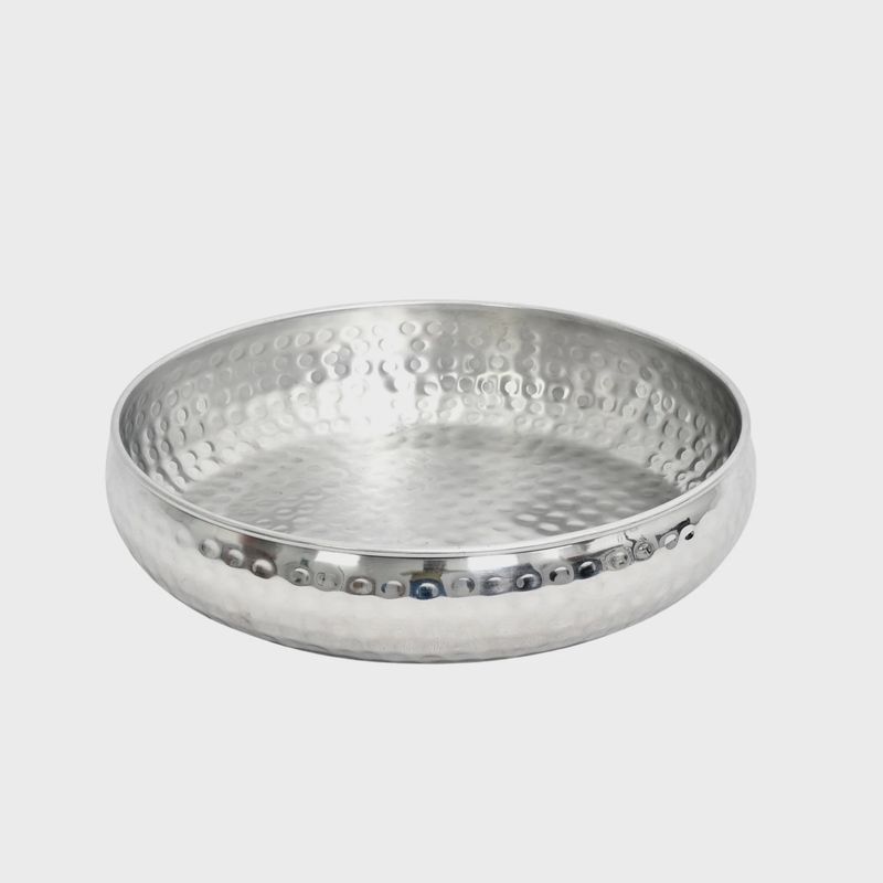 Sleek Silver Hammered Round Bowl