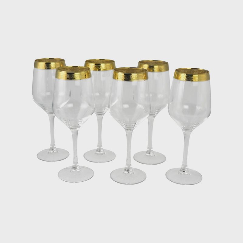 Wine Glass with Gold Greek Key Design