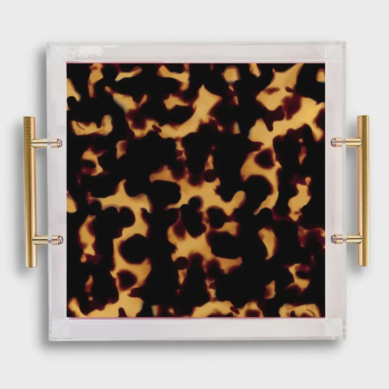 Tortoise Print Acrylic Tray with Gold Handles