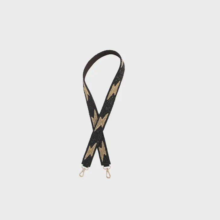 Beaded Black &amp; Gold Accent Handbag Strap