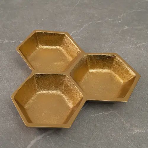 Textured Gold 3-Section Honeycomb Bowl