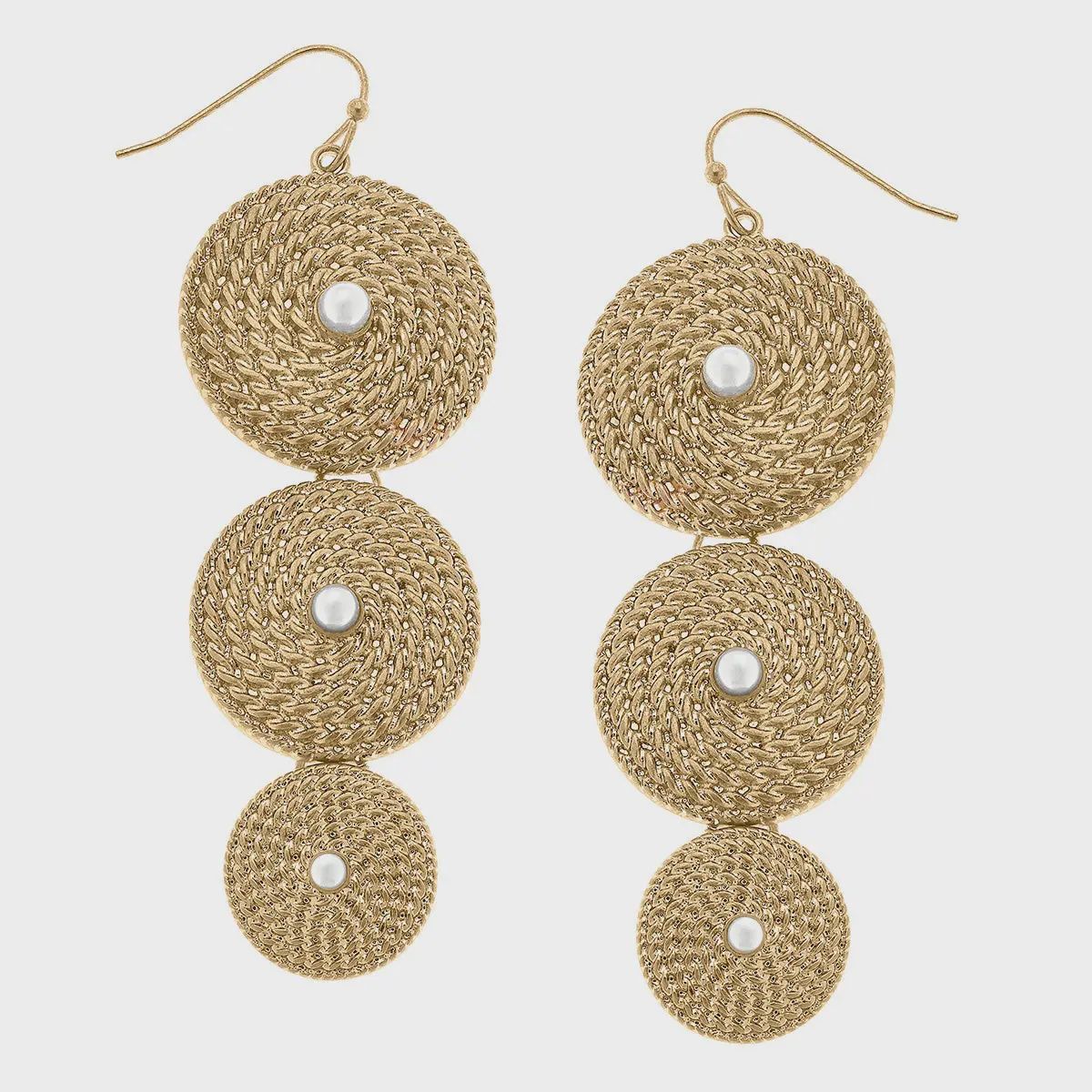 Mary Rope Coil &amp; Pearl Drop Earrings in Worn Gold