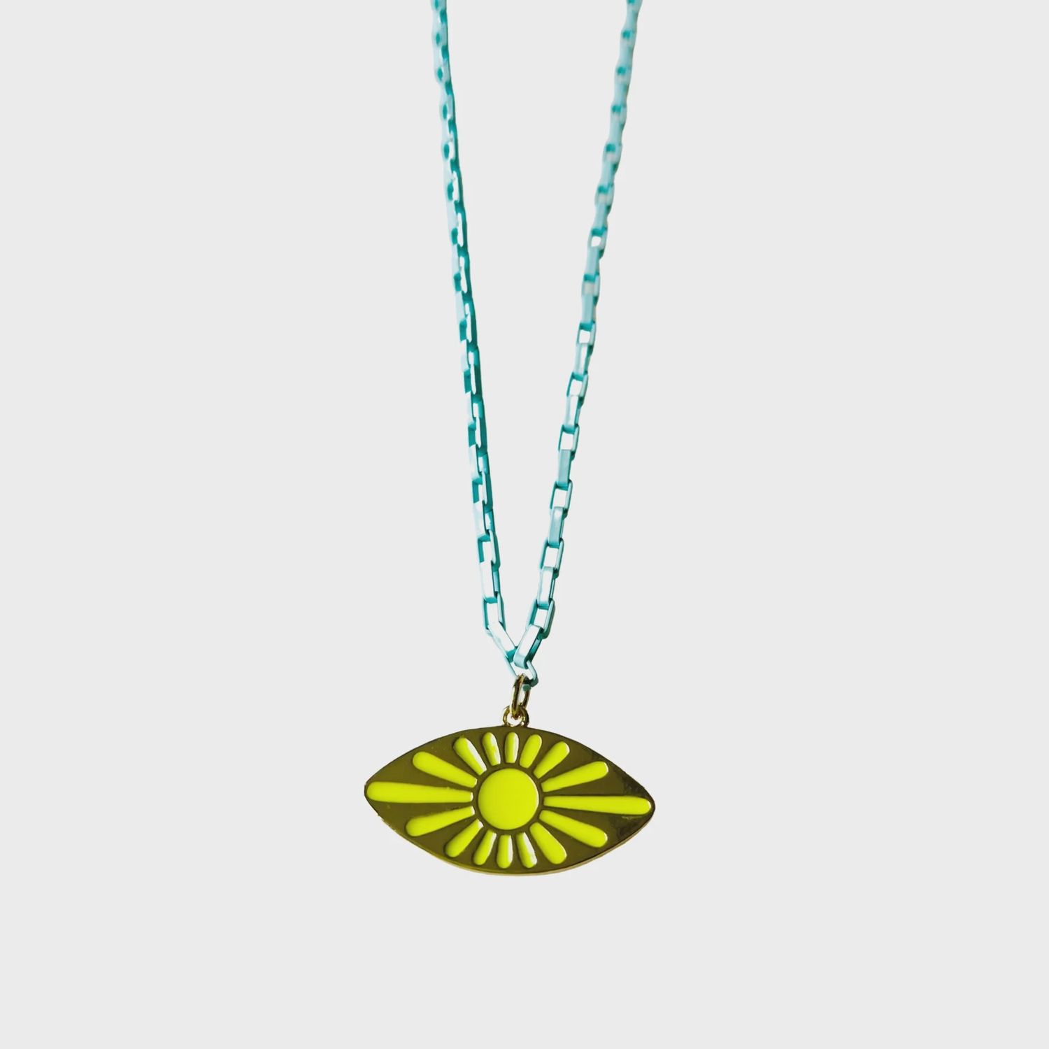 Light Blue &amp; Neon Yellow Eye Necklace