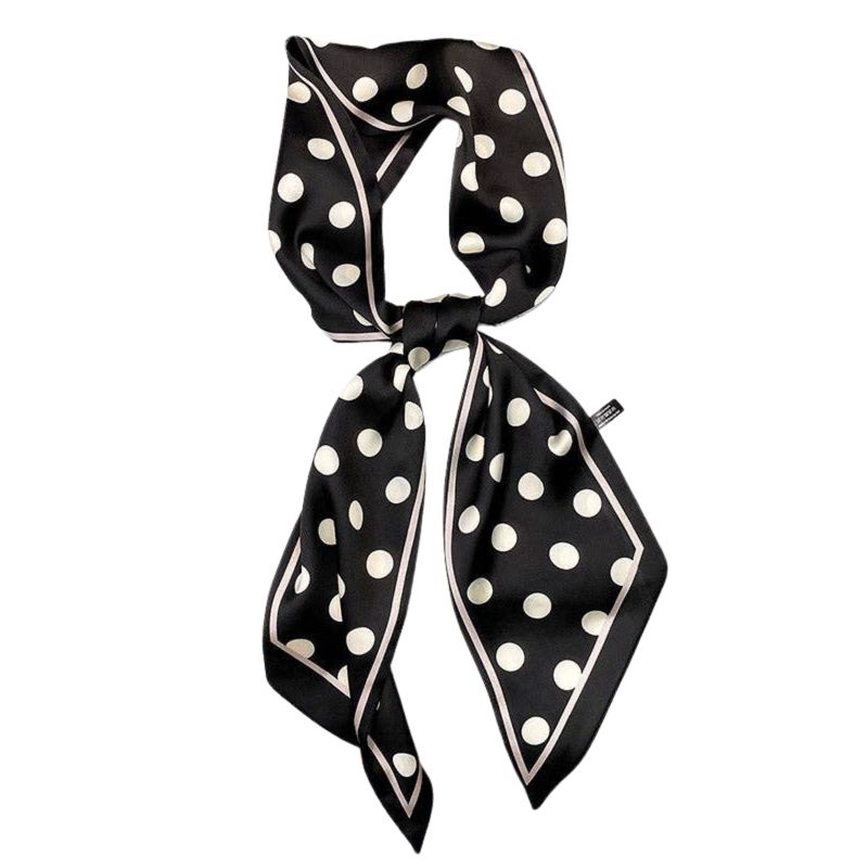 Vintage Polka-Dot Striped Printed Scarf | Black