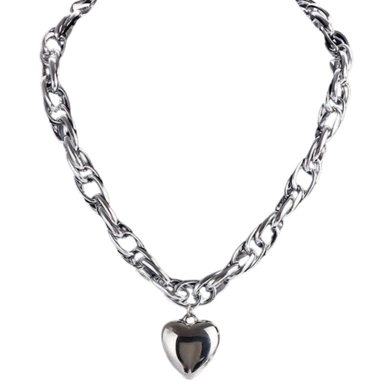 Normcore Chains Heart Shape Solid Color Necklace | Silver