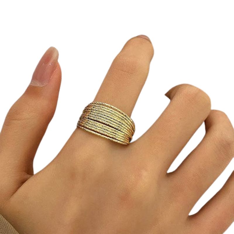 Adjustable Hollow Sequined Solid Color Ring | Gold