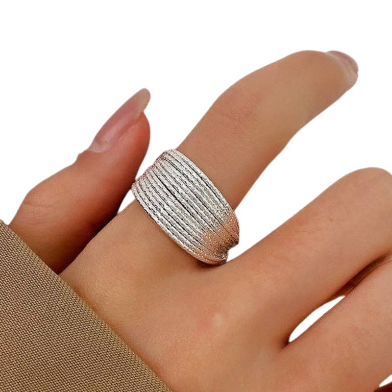 Adjustable Hollow Sequined Solid Color Ring | Silver