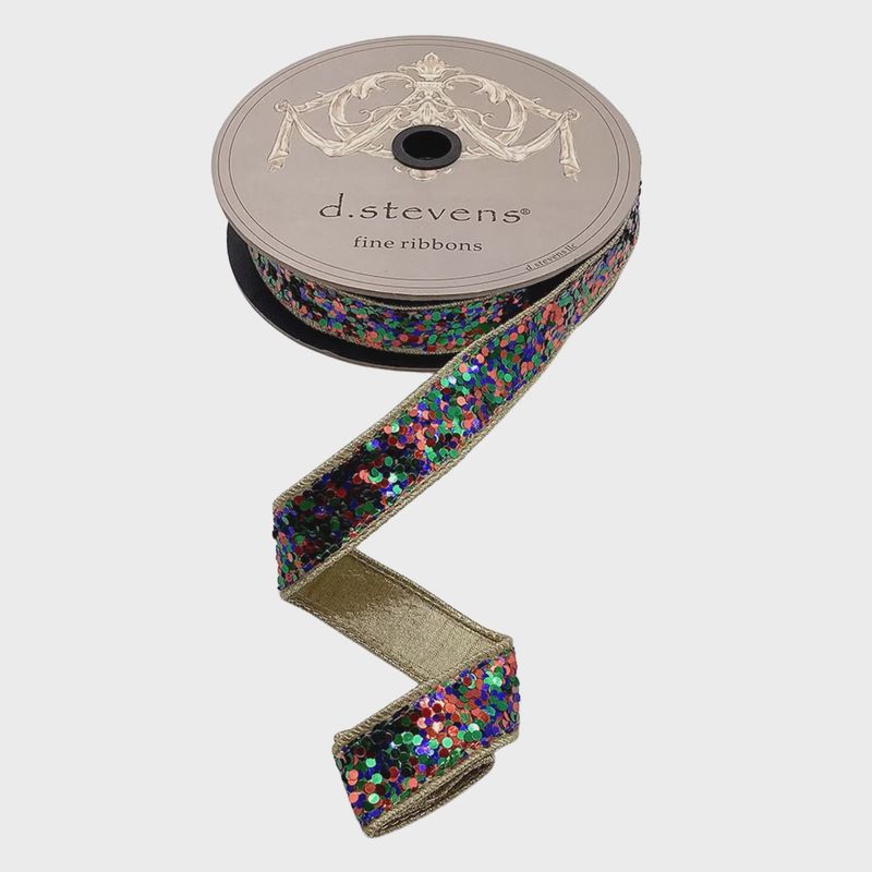 1.5&quot; Multicolor Sequin Glitter Ribbon | 10 Yards