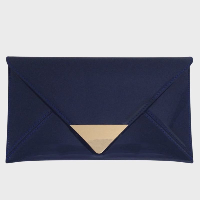 Faux Patent Leather Glossy Envelope Clutch | Navy