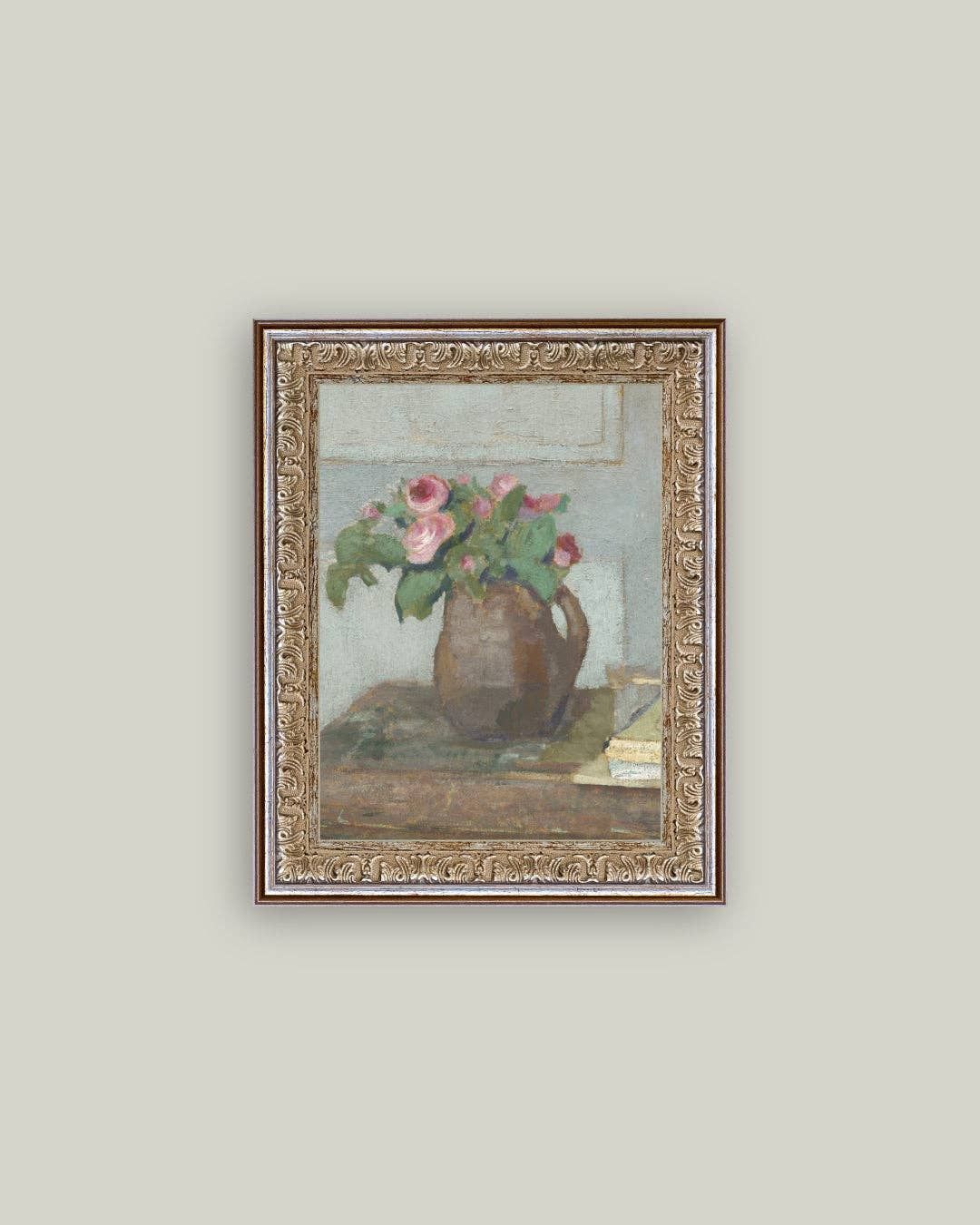 Rose Vase Framed Antique Art: 8x10