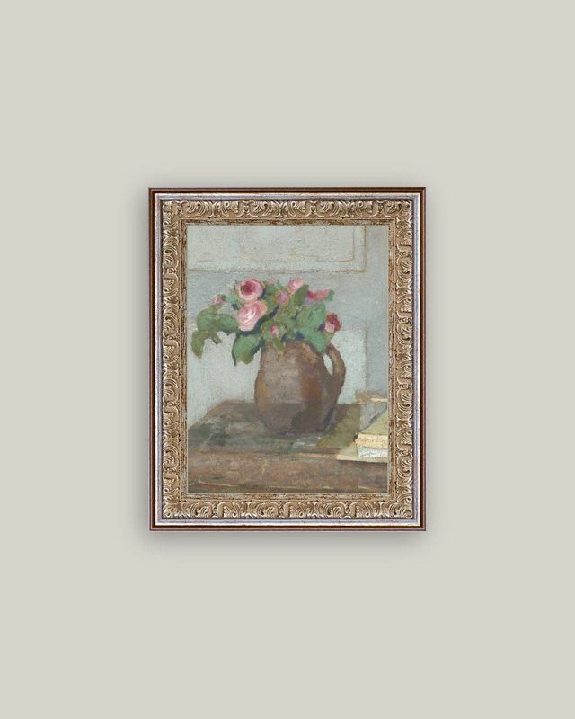Rose Vase Framed Antique Art: 8x10